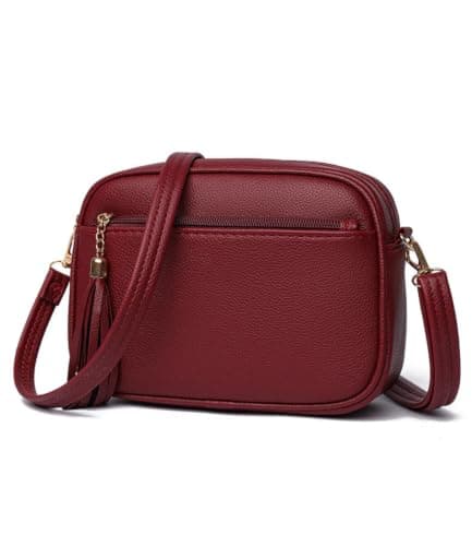 COZIIESKE Women's Small Cross Body Bag with Tassel – Faux Leather Shoulder Purse with Multi-Pocket, Anti-Theft Zip, Adjustable Detachable Strap for Travel, Work & Daily Use (Red)