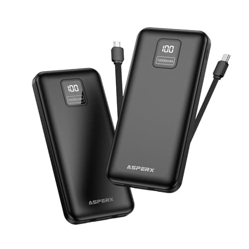 AsperX 2-Pack 10000mAh Power Bank Fast Charging Portable Charger with Cable