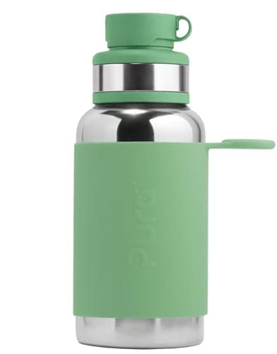 Pura Sport 18oz/ 550ml Standard Bottle w/Sleeve & Sport Top - Non-Insulated, Warm & Cold, Leak-Proof & Spill-Proof Silicone & Stainless Steel Collar for Kids, Toddlers, Preschoolers - Moss