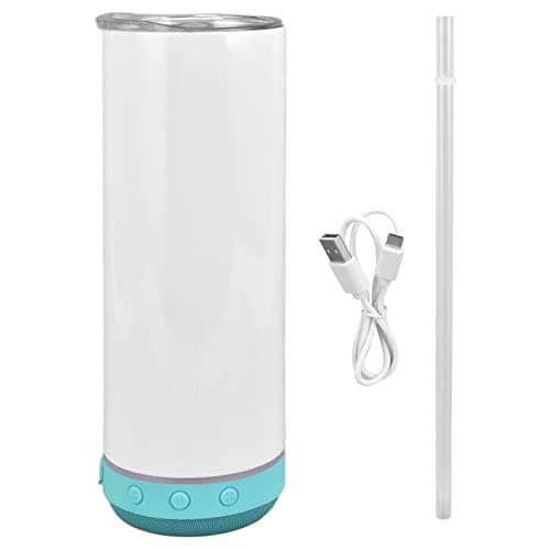 Tnfeeon Insulated Stainless Steel Water Bottle, Bluetooth Speaker Cup Music Tumbler with LED Rhythm Lights Vacuum Insulation Portable Beverage Container for Car Office Travel (Blue Base)