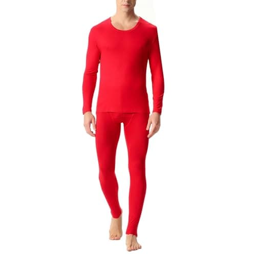 Men's Thermal Underwear Set Fleece Lined Base Layer,Winter Warm Long Sleeve T Shirts and Pants for Cold Weather Protection with Comfort Stretch Fit and Moisture Wicking (Red, XXXXXXL) — view 2