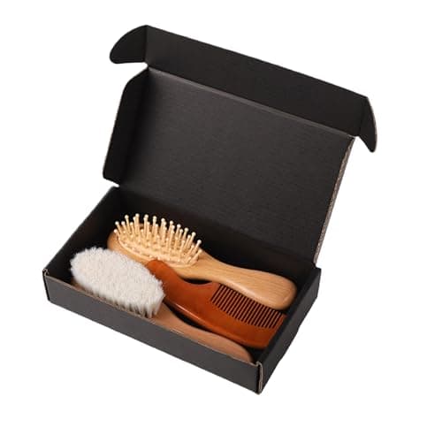 Portable Infant Comb Brush Set for Travel Soft Wool Bristles Gentle on Scalp Includes Comb & Bath Brush Safe Easy Carry Newborns