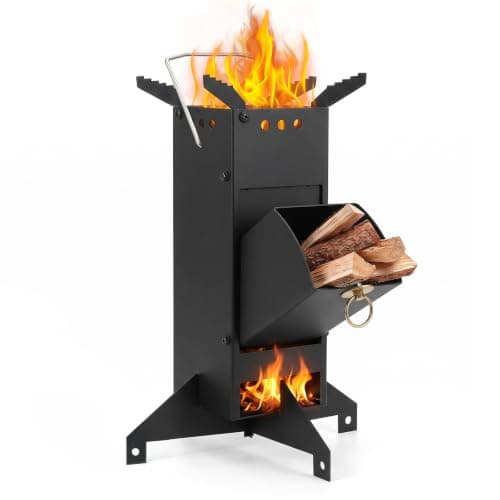 Crystals Heavy Duty Rocket Wood Burning Stove, Portable Camping Cooking Stove for Outdoor Cooking, Compact Metal Rocket Stove for Camping, Hiking and Fishing
