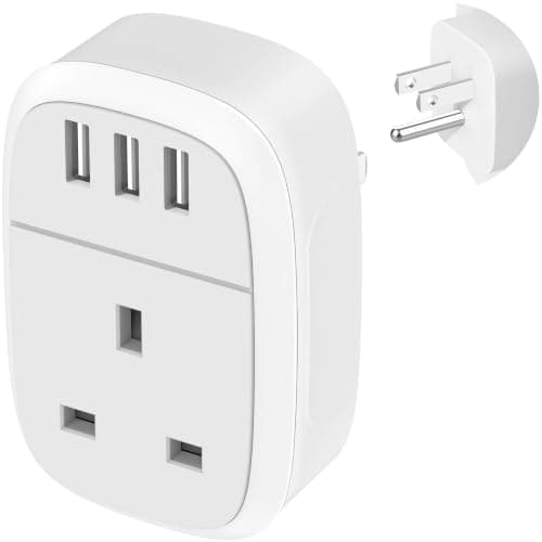 UK to US Adaptor Plug, USA Travel Adapter with 3 USB Ports for American Canada Mexico Thailand Colombia Grounded Charger, 4 in 1 US Plug Adapter from UK for Phone Pad and more (Type B)