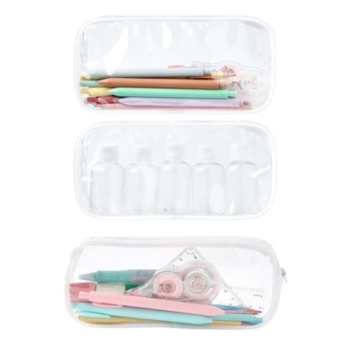 Soul Projekt Large Clear Pencil Case White, Make Up Travel Bag, Portable PVC Pouch Organizer for Students, Exam, Office, Art, School Supplies, Women, Girls, Boys, Cosmetic Toiletry Bag — view 4