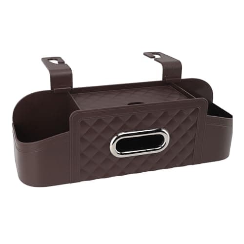 Car Seat Back Organizer with Cup Holder and Tissue Box, Plastic Multifunctional Storage Box for Car Travel Accessories, Cup Holders, Tissue Box and Hooks (Brown)