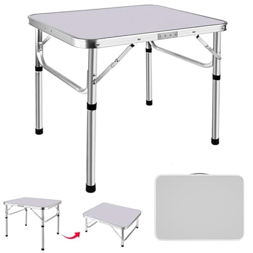 Folding Tables, Aluminum Picnic Table with 2 Adjustable Height (26/56cm), 2ft Camping Table with Carrying Handle, Lightweight for Picnic, Barbecue, Fishing, Outdoor, Indoor, L60 x W45 x H56 cm, White