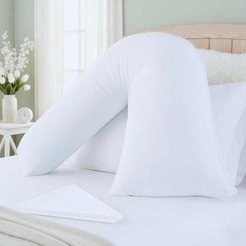 ELOVELA Orthopaedic V Pillow with Pillowcase – Super Soft & Hypoallergenic V Shape Pillow for Nursing, Maternity & Pregnancy Support – Ideal for Every Sleeping Position - Machine Washable (White)