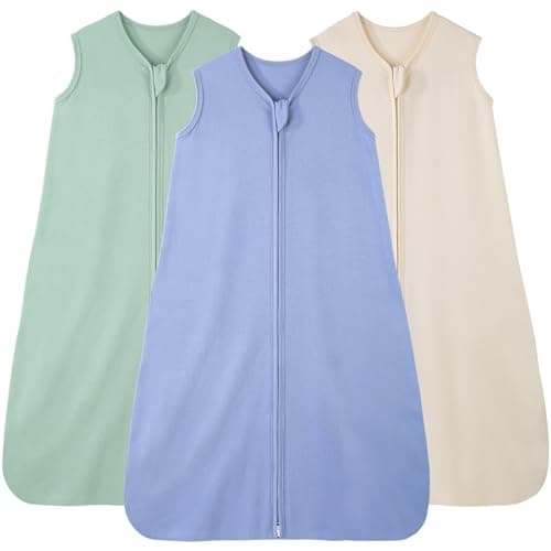 FIEMOL Baby Sleeping Bag 0-6 Months 0.5 Tog Baby Wearable Blankets Cotton, 3 Pack Summer Breathable Sleep Sack for Newborn Infant 58-66cm Apricot