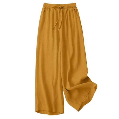 Ladies Travel Outfits Coord Sets for Women Uk Summer 2 Piece Cotton Linen Airport Outfit Sleeveless Womens Tank Tops Wide Leg Trousers Casual Travel Beach Holiday Clothes Lounge Wear Set Gold M — view 6