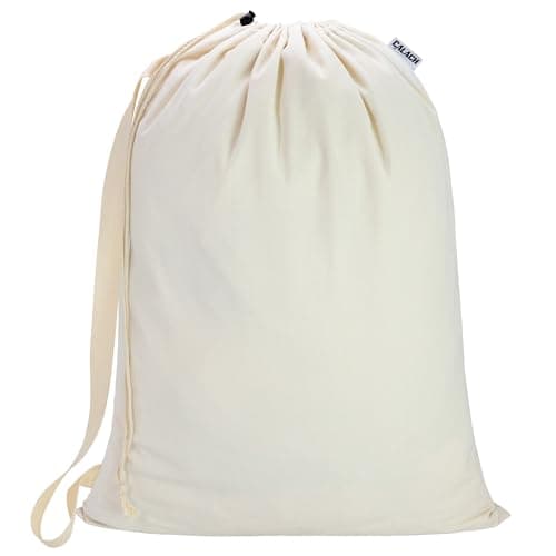Canvas Laundry Bag with shoulder Strap 23"W x 29"H, Large Drawstring Dirty Clothes Bag Washable Laundry Sack for College Dorm, Travel, Home, Camp (Beige)