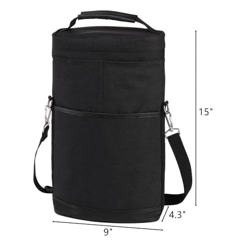 ZEAYEA 2 Bottle Wine Tote Carrier, Insulated Padded Wine Cooler Bag with Shoulder Strap, Portable Wine Tote Bag for Travel, Party, Christmas, Wine Tasting, Great Gift for Wine Lover — view 3