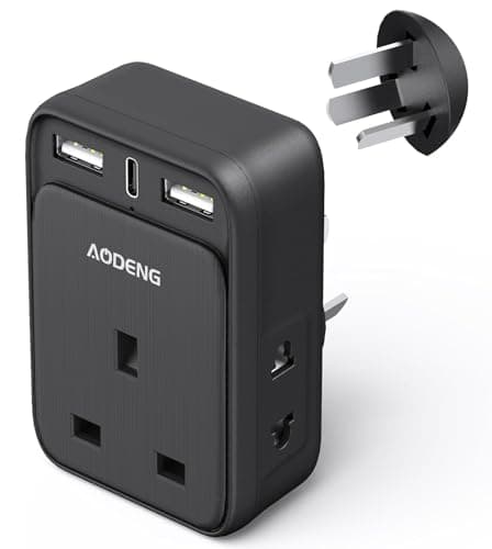UK to Australia Plug Adapter, AODENG Australian Travel Adapter with 2 USB Ports and 1 30W Type C(5V/3.4A) and 2 Shaver Plug Input for UK to Australian New Zealand Fiji and more (Type I)
