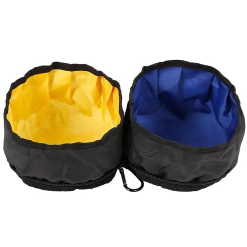Portable Folding PET Double Bowls with Carabiner, Nylon Travel