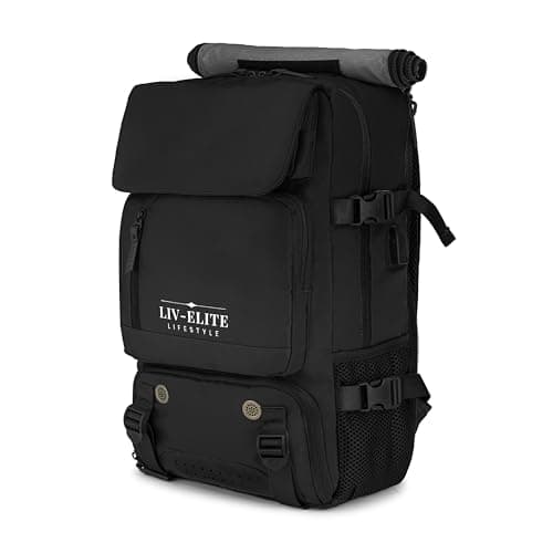 LIV-ELITE LIFESTYLE Backpack – Waterproof Laptop & Cabin Travel Bag with USB Port, Large Capacity, Smart Organisation & Shoe Compartment – Crossbody/One‑Shoulder/Portable Cabin Bag Mode – BLACK
