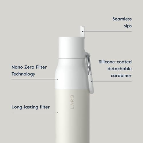 LARQ Bottle Filtered – Insulated Stainless Steel Water Bottle with Filter Straw, Removes Chlorine, PFAS Lead, BPA-Free Leak Proof Flip Top, 24h Cold for Travel Gym Office, 740ml, Granite White — view 3