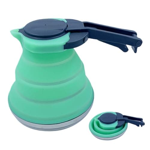 Collapsible Tea Kettle Travel, Collapsible Kettle 51 Oz Foldable Silicone with Handle Camping Coffee Pot Portable Camping Kettles for Boiling Water for Hiking Travel & Outdoors