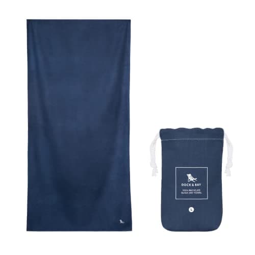 Dock & Bay Beach Towel - Quick Dry, Sand Free - Compact, Lightweight - 100% Recycled - Includes Bag - Essential - Deep Sea Navy - Large (160x90cm, 63x35")