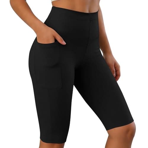 Cycling Shorts with Pockets for Women UK High Waist Tummy Control Shorts Gym Workout Running Sports Yoga Swim Short Leggings Comfort Soft Power Stretch Tights Fitness Walking Biker Active Pants