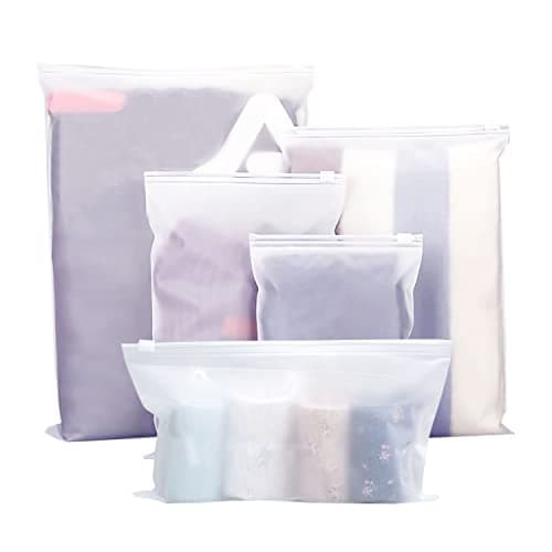 24 Pcs Reusable Ziplock Bags, Frosted Travel Storage Organiser, 5 Sizes