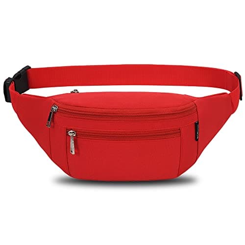 Bumbags Waist Fanny Packs for Men Women Fashion Bum Bag with Adjustable Belt for Sport Running Hiking Jogging Travel Cycling Walking Dog Boys Ladies (Red) — view 2