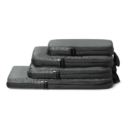 Amazon Essentials Ultralight Compression Packing Cubes, Recycled Fabric, 2 Zippers, 4-Pack, Grey, for Suitcases or Backpacks