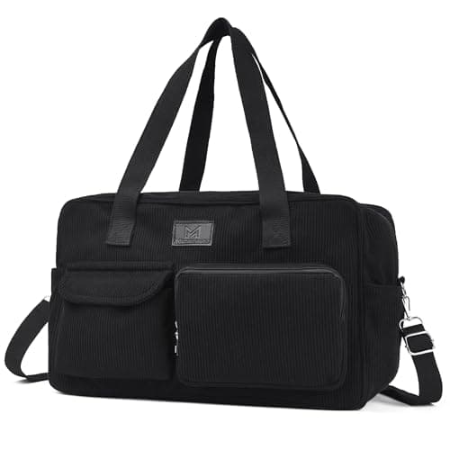 Micmores Ryanair Cabin Bags 40x20x25, Underseat Travel Duffle, Corduroy Aesthetic Weekender Sport Gym Tote Mum Hospital Bags for Women with Trolley Sleeve & Wet Pocket (Black)
