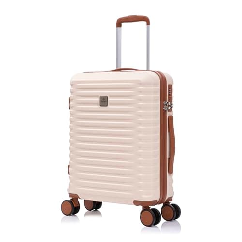 Rocklands Large Suitcase Hard Shell Lightweight 4 Dual Spinner Wheels Trolley Luggage Suitcase Hold Check in Luggage TSA Combination Lock (Cream, Small 20")
