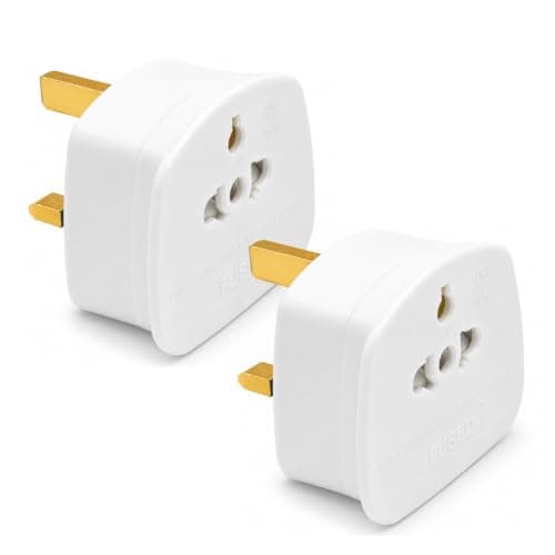 STATUS EU to UK Plug Adapter, White, Pack of 2