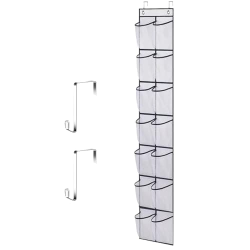 Merzio Over the Door Shoe Organiser with 14 Large Pockets, Versatile Hanging Shoe Storage Rack for Wardrobe, Closet, Bathroom - Space Saving Solution