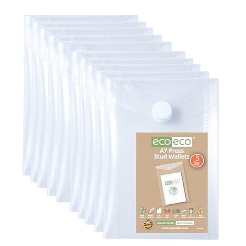 eco-eco Mini 95% Recycled Clear Transparent Portrait Press Stud Popper Wallet, Plastic Folders 74x105mm (Pack of 10), 200mic, eco206x2