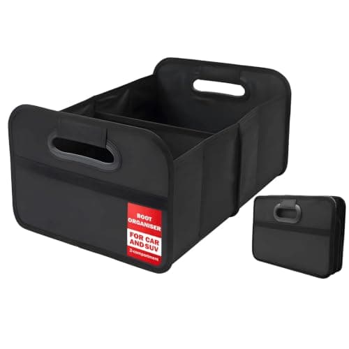 XIAOHILL Foldable Reinforced Base Car Boot Organiser, Black
