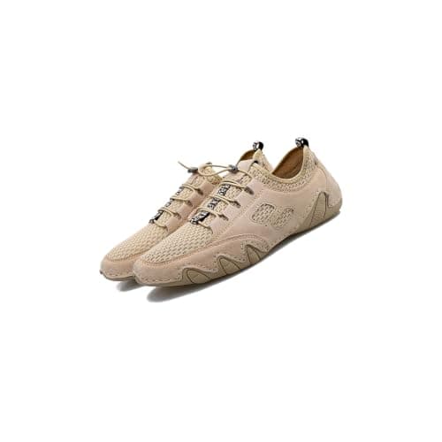 Men's Driving Shoes Breathable Mesh Slip On Walking Sneakers Lightweight Casual Trainers with Flexible Rubber Sole for Travel Driving Work Outdoor Hiking Road Trips Daily Walking (Khaki,8)