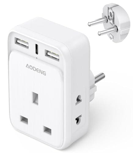 UK to European Plug Adaptor with 3 USB Ports(1 20W USB C Ports) and 2 Shaver Adapter Plug for Universal Shaver/Toothbrush, European Plug Adapter for Germany Spain Greece Iceland Poland etc (Type E/F)