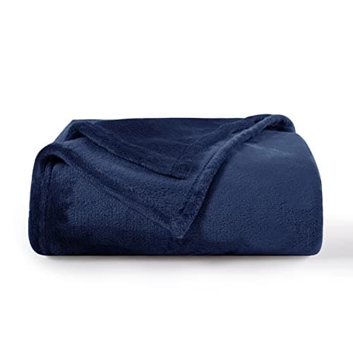 Aisbo Navy Blue Throws Blanket for Sofas - Single Fluffy Blanket Bed Throw Fleece, Warm Soft Flannel Blanket for Couch, 130x150cm Navy