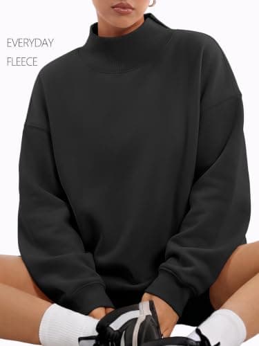 LILLUSORY Womens Oversized Sweatshirts UK Mock Neck Tops Black XL — view 4