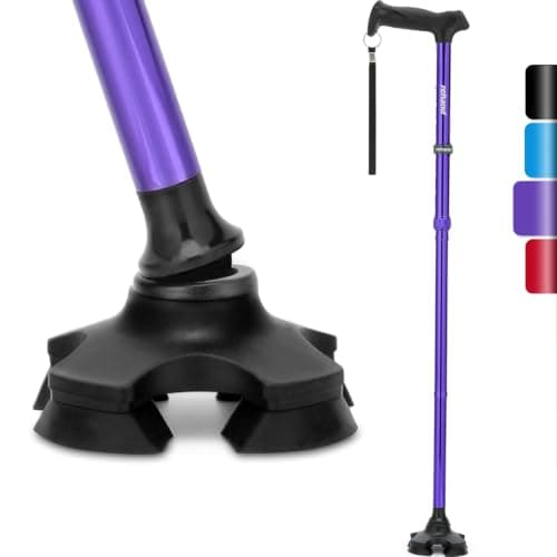 Rehand Walking Stick for Men & Women - Foldable, Adjustable, Lightweight, Self Standing Pivot Walking Stick, Soft Handle Grip, with Travel Bag, Walking Sticks for Seniors & Adults (Purple)