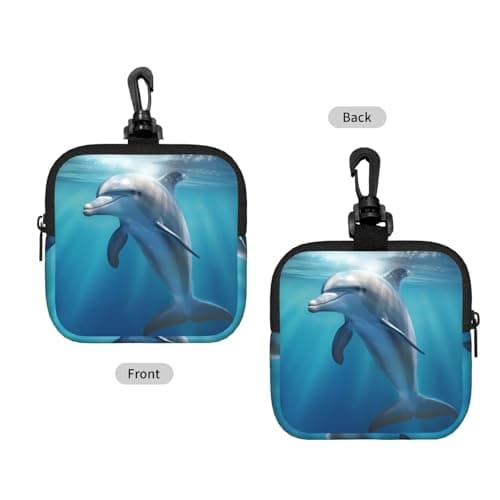 Mini Pouch with Carabiner, Neoprene Travel Makeup Bag with Zipper Tool Storage Pouch winter the dolphin Coin Purse Portable Earbud Case Waterproof Card Holder Wallet for Women Men — view 2