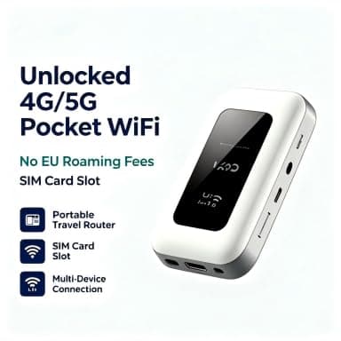 Portable Unlocked 4G/5G WiFi6 Mobile Hotspot, 300Mbps Pocket Wireless Modem Supports Up to 10 Devices, Long Lasting Battery Travel Internet Dongle for UK Home Camping Business Trips — view 6