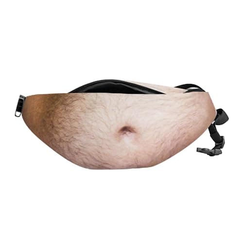 Novelty Belly Waist Bag Men, Funny dad Bag Bum Bag Adjustable Belt Realistic 3D Print Fanny Pack, Waterproof pu Storage Pouch for Festivals, Travel and Joke Gifts, Novelty Gift for him