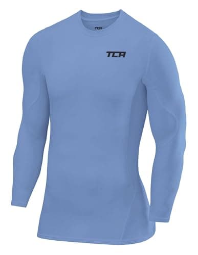 TCA Men's SuperThermal Compression Base Layer Top Long Sleeve Thermal Under Shirt - Ice Blue, L