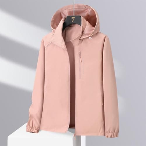 ZSIQOII Lightweight Waterproof Jacket Womens UK Hooded Windbreaker Long Rain Coat Rain Jacket Ladies Functional Windbreaker Outdoor Hiking Travel Rain Coat Rose Gold XL — view 2