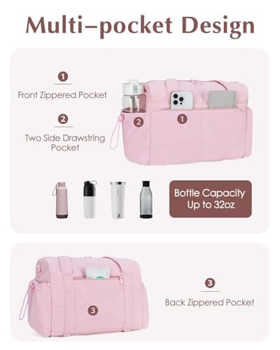 Small Gym Bag Womens with Yoga Mat Holder and Wet Compartment, Puffer Pink — view 6