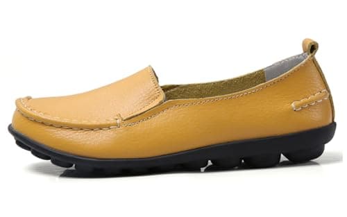 Sunporx Women Casual Leather Loafers Yellow — view 2