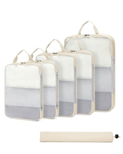 ECOHUB Travel Compression Packing Cubes, Recycled 6 Set Packing Cubes for Backpack Suitcases, Tear Resistant Mesh Travel Cubes with Shoes Bag, Washable Packing Organiser Expandable, Patent Pending