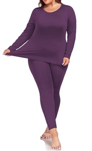 ForHailey Plus Size Thermal Underwear for Women Long Sleeve Fleece Lined Base Layer Top and Bottom Sets, Purple, XXXL — view 3