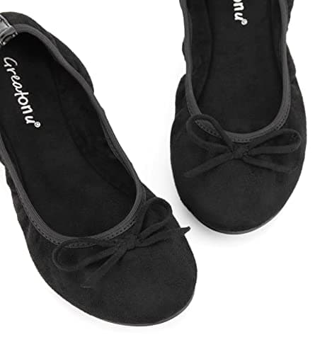 Greatonu Women's Ballet Pumps Comfort Foldable Portable Travel Slip on Slipper Bow Tie Flats Shoes Black 7 UK — view 2