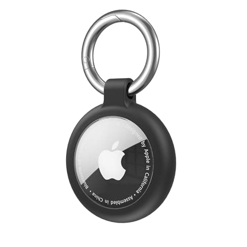 AirTag Holder AirTag Silicone Case, with Key Ring, TPU Waterproof Protective Case for AirTags Keychain for Keys, Bags, Luggage, Pet Collar, Anti-Lost and Scratch-Resistant, Fully Covered (Black)