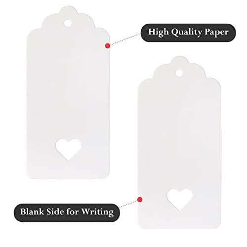 G2PLUS White Gift Tag with Heart: 50PCS Blank Paper Tags with String, 4.5cm x 9.5cm Large Gift Labels for Wedding Favors, Presents, 300g/m² — view 3