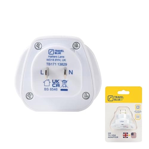 Travel Blue® UK to US Plug Adaptor | UK 3-Pin to US 2-Pin Plug Travel Adaptor Converter | Works in USA, Canada, Japan, China, Thailand & More | Compact & Lightweight - Pack of 1